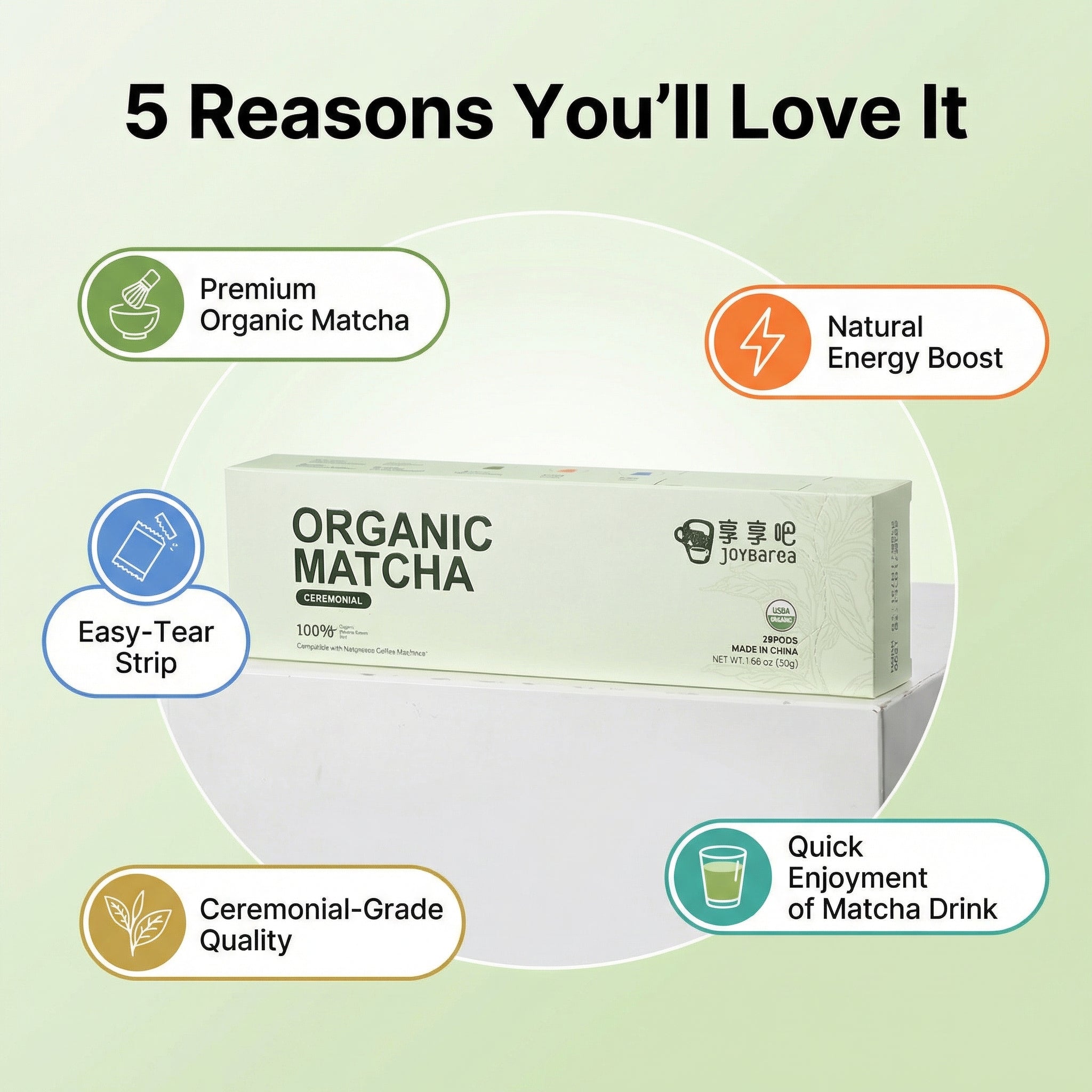 Organic Matcha Ceremonial Tea 20 Pods for Nespresso Machine